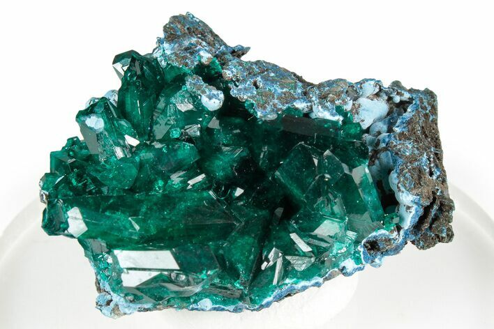 Gemmy Dioptase Crystal Cluster on Plancheite - Sanda, Congo #346105